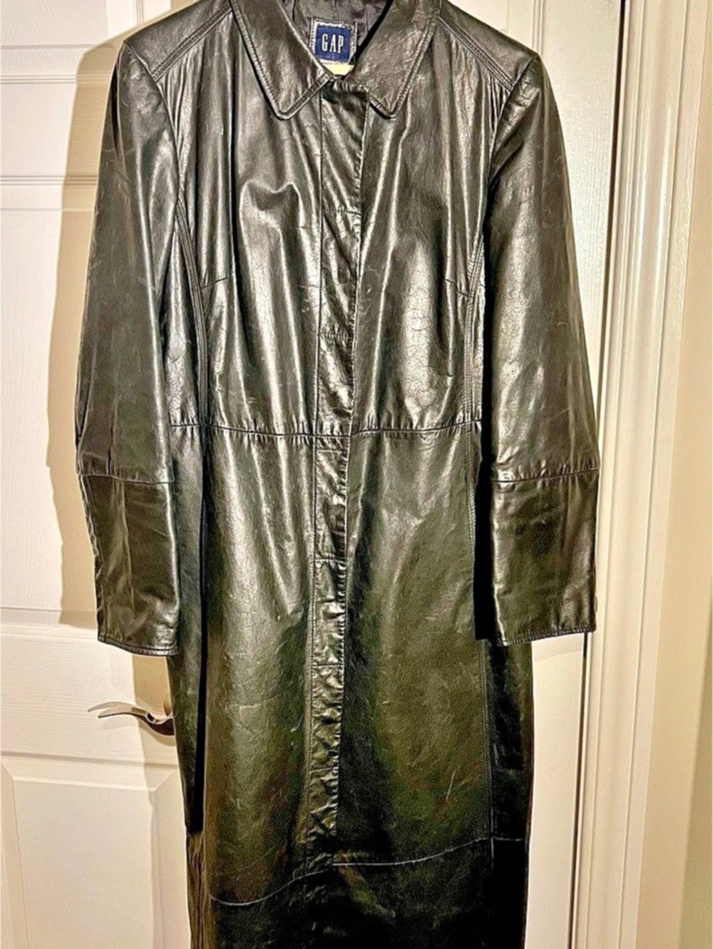 Gap Leather Long Coat Black Size Large